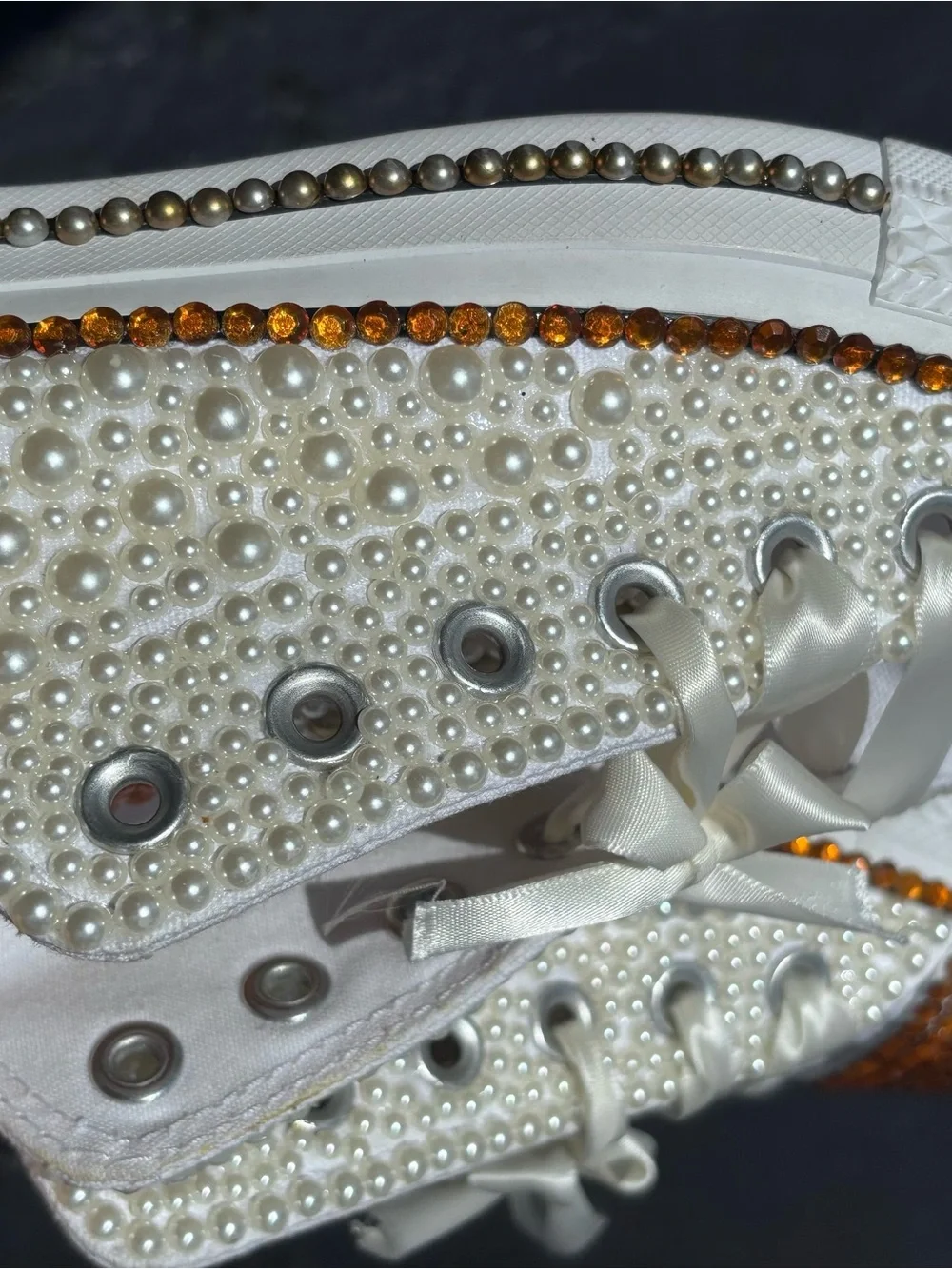 Converse Custom Pearl Rhinestone Glam Sneakers